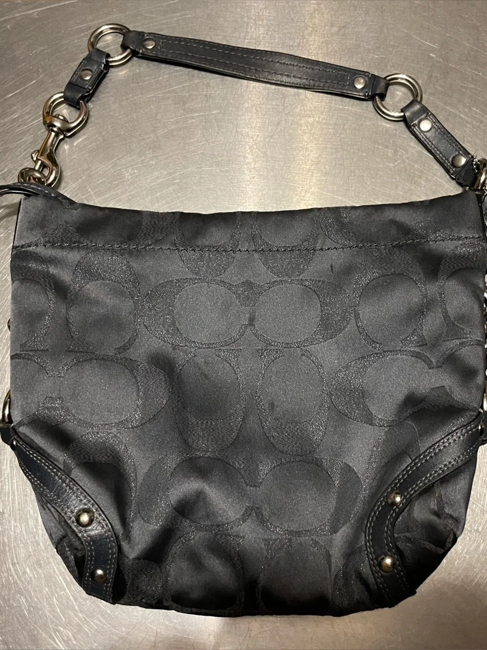Coach Signature Carly Hobo Shoulder Bag Purse - Navy Blue oversized C print Y2K